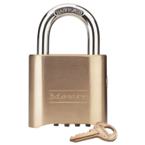 176-P744 Resettable 4-Digit Brass Combination Lock W/Supervisory Key 2"W Body, 1" Shackle